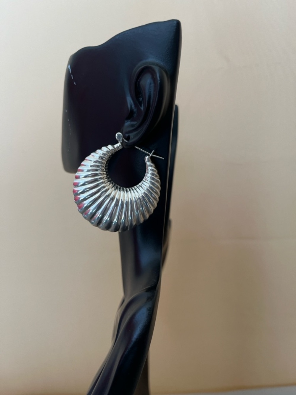 Unique Vintage Sterling Silver Ribbed Hoop Earrings